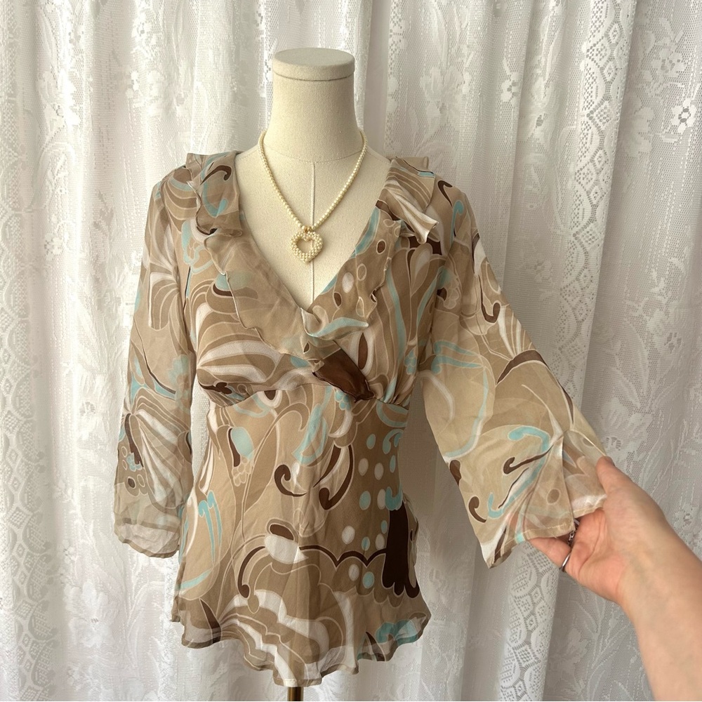 Vintage 1990's 100% Silk Flare Sleeve Blouse!